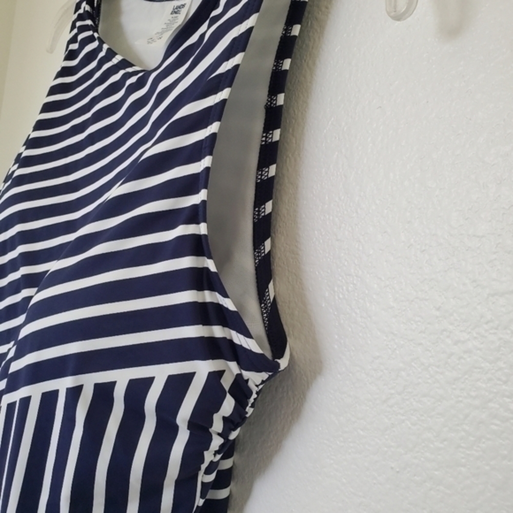 14DDD Lands' End Women's High Neck Navy & White Stripe‎ Tankini Swim Top - Picture 6 of 11